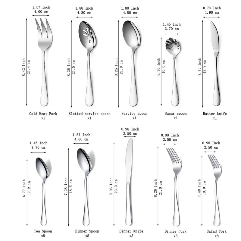 Kyraton Silverware Set 45 Pieces Service for 8, Stainless Steel Flatware Sets Cutlery Set, Spoons and Forks Silverware Dishwasher Safe, First Apartment Must Haves Utensils Set - Image 2